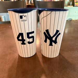 Amscan Blue and White Striped Yankees plastic Drinkware Set